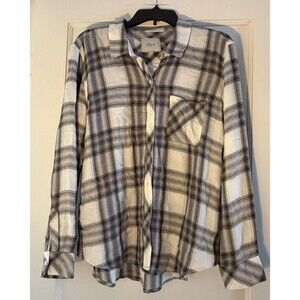 Rails Hunter Plaid Flannel Button Down White Black Shirt Size L